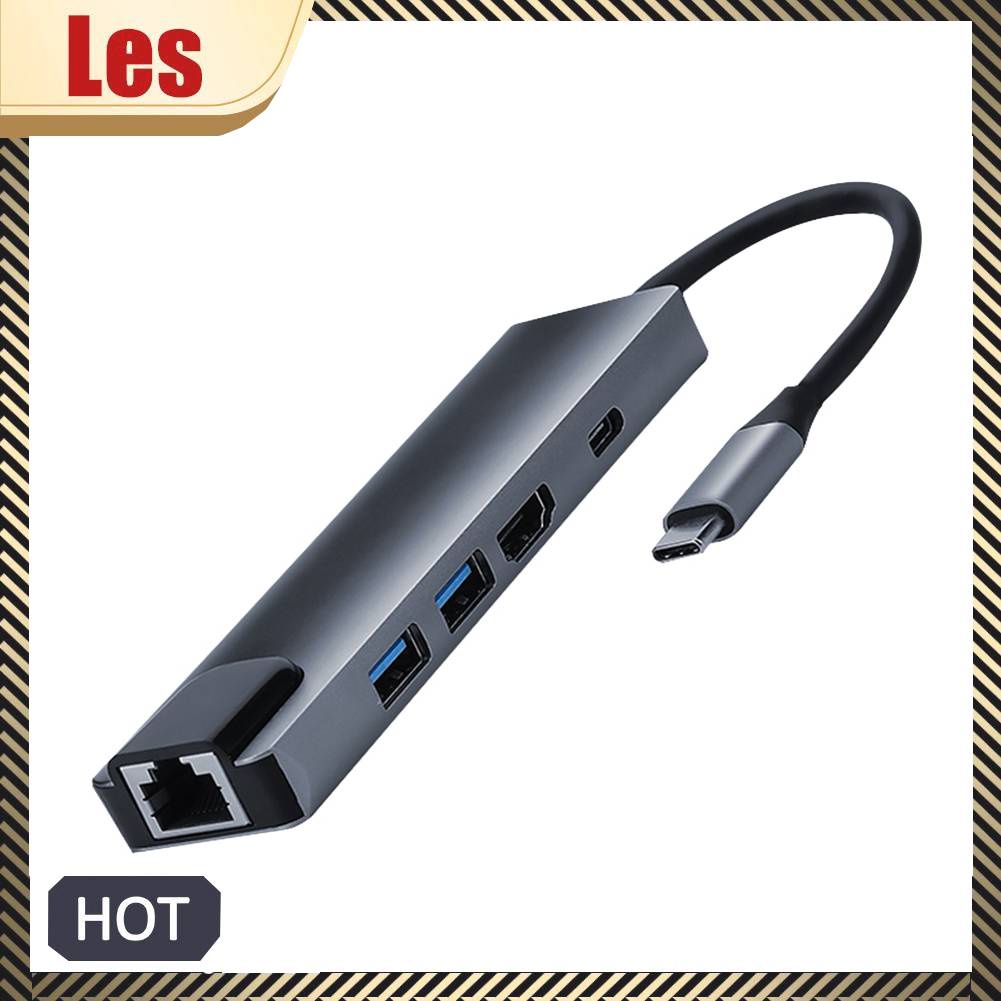 Bộ Chuyển Đổi Thẻ Mạng 5 Trong 1 USB C Sang 4K HDMI USB 3.0 2.0 PD RJ45 Cho Máy Tính