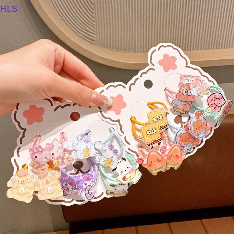 1 Bộ Dây Cột Tóc Co Giãn Cao In Họa Tiết Hoa / Động Vật Hoạt Hình Cho Bé Gái