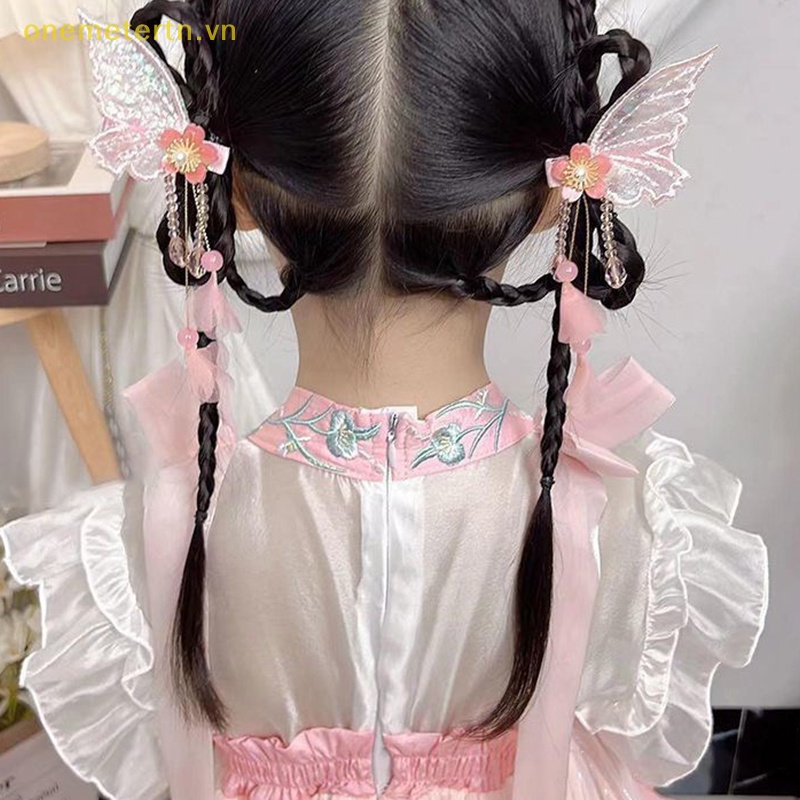 1 Cặp Kẹp Tóc Tua Rua Thêu Hình Hoa / Bướm Handmade Thời Trang Cho Nữ