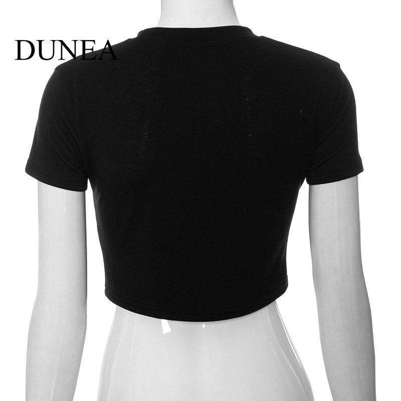 DUNEA Áo Thun Tay Ngắn Cổ Tròn In Chữ Đính Kim Tuyến Lấp Lánh Thời Trang Cho Nữ