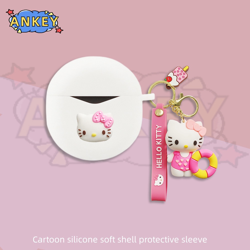 Vỏ Bảo Vệ Hộp Sạc Tai Nghe Bằng Silicon Hình Gấu Màu Xanh Dương Kèm Móc Treo Cho SoundPEATS Air 4 / Air 3 Deluxe / Capsule 3 Pro