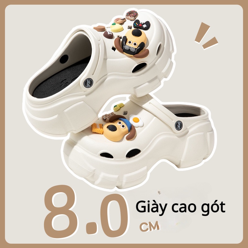Dép Sandal Cao Gót 8cm Đế Dày Tăng Chiều Cao In Họa Tiết Chú Chó Hoạt Hình Thời Trang Cho Nữ