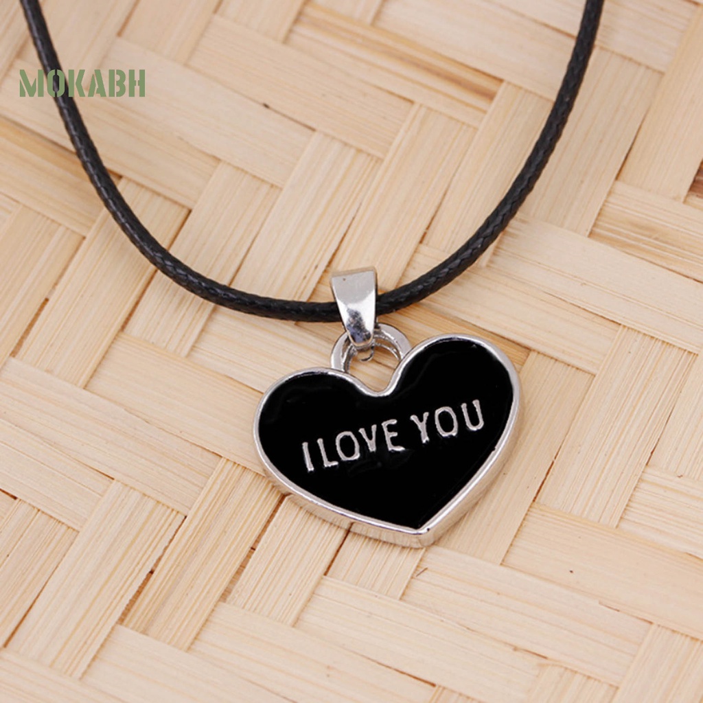 1 Cặp Vòng cổ Mặt Trái Tim Trắng Đen In Chữ I Love You Forever Dành Cho Cặp Đôi