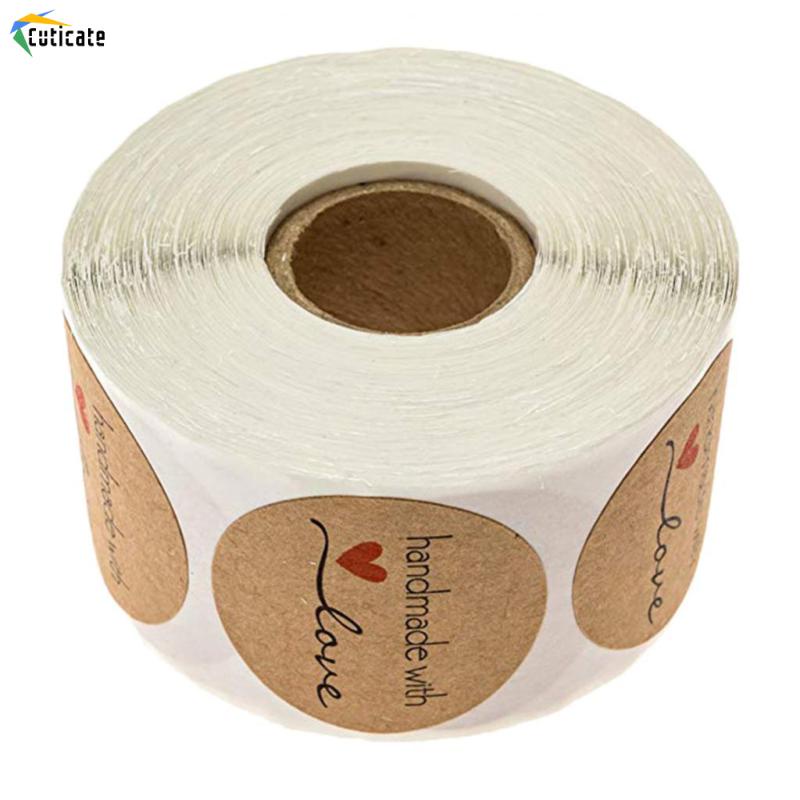 1 Cuộn 500 Miếng Dán Giấy Kraft Tròn