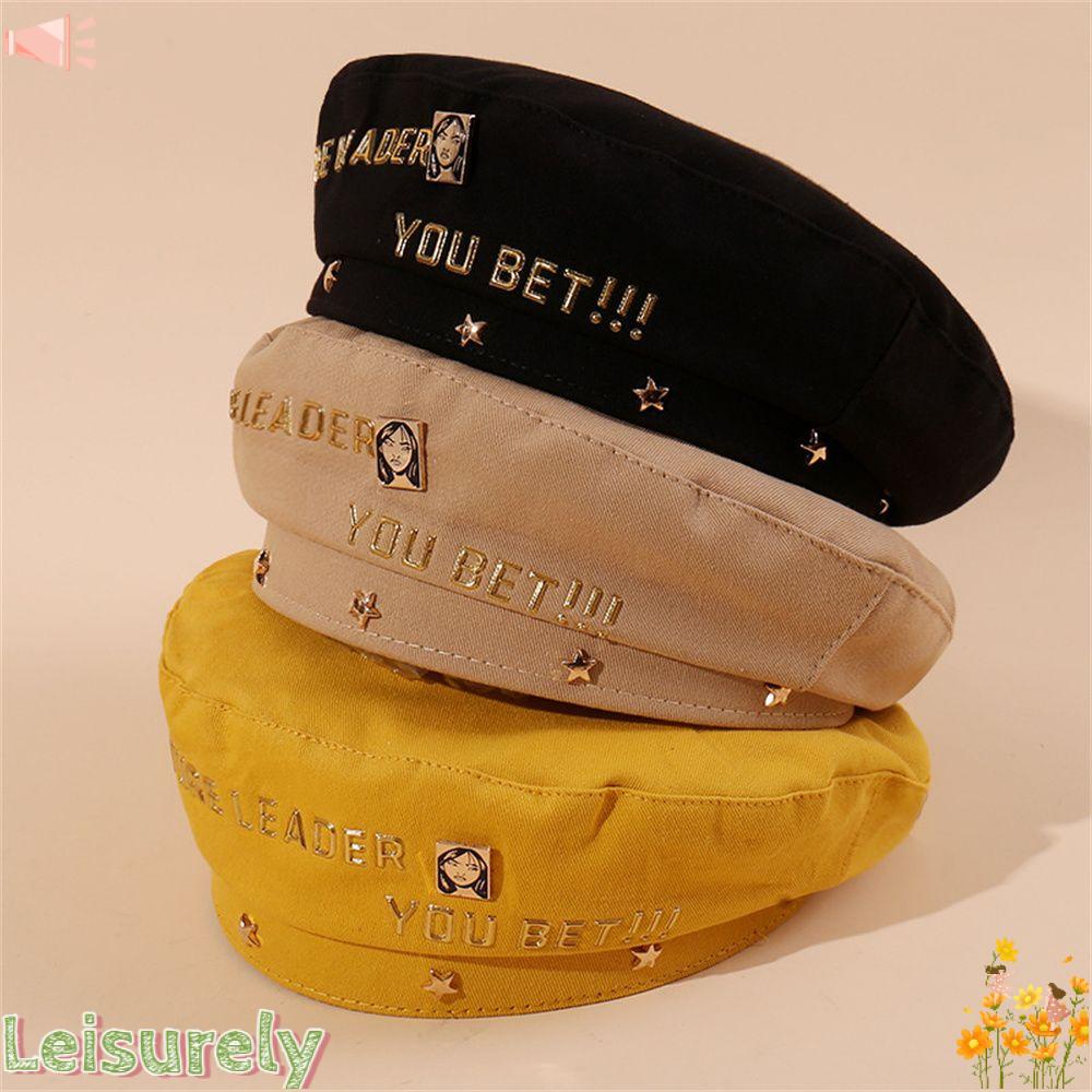 LEILY Mũ Beret In Chữ Vàng Phong Cách Anh Quốc Cho Nữ