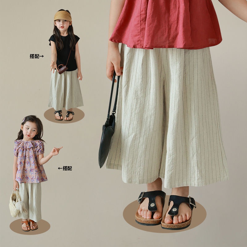 Quần Ống Rộng Họa Tiết Kẻ Sọc Thoải Mái Dễ Phối Đồ Thời Trang Mùa Hè Cho Bé Gái