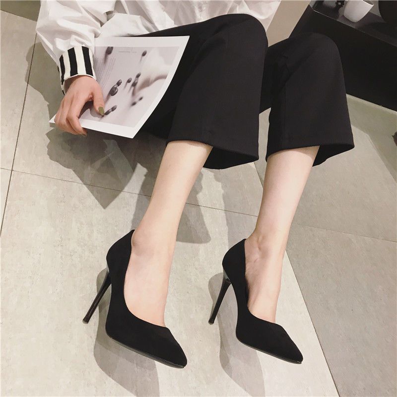 🔥 Hot sale 🔥 giày cao gót 9cm màu đen, giày cao gót da lộn, giày cao gót mũi nhọn thời trang