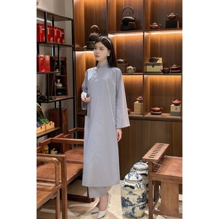 Pháp phục đi chùa, bộ đồ đi lễ chất liệu lụa kate hàn trơn