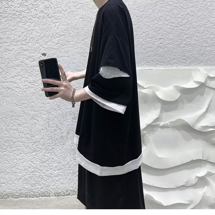 Áo Thun Ngắn Tay Giả Hai Lớp Phong Cách Năng Động Trẻ Trung Dành Cho Nam