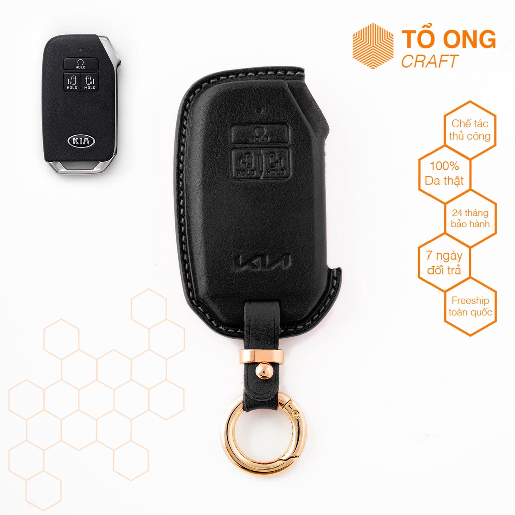Bao Da Chìa Khóa Thông Minh ô tô KIA 5 nút Da Thật Làm Thủ Công Bảo hành 12 tháng, Bao Khóa Smartkey