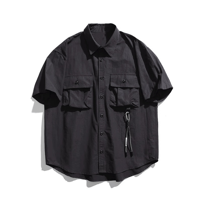 Áo Sơ Mi Ngắn Tay Dáng Rộng Phối Túi Plus Size M-5XL Phong Cách Retro Cho Nam