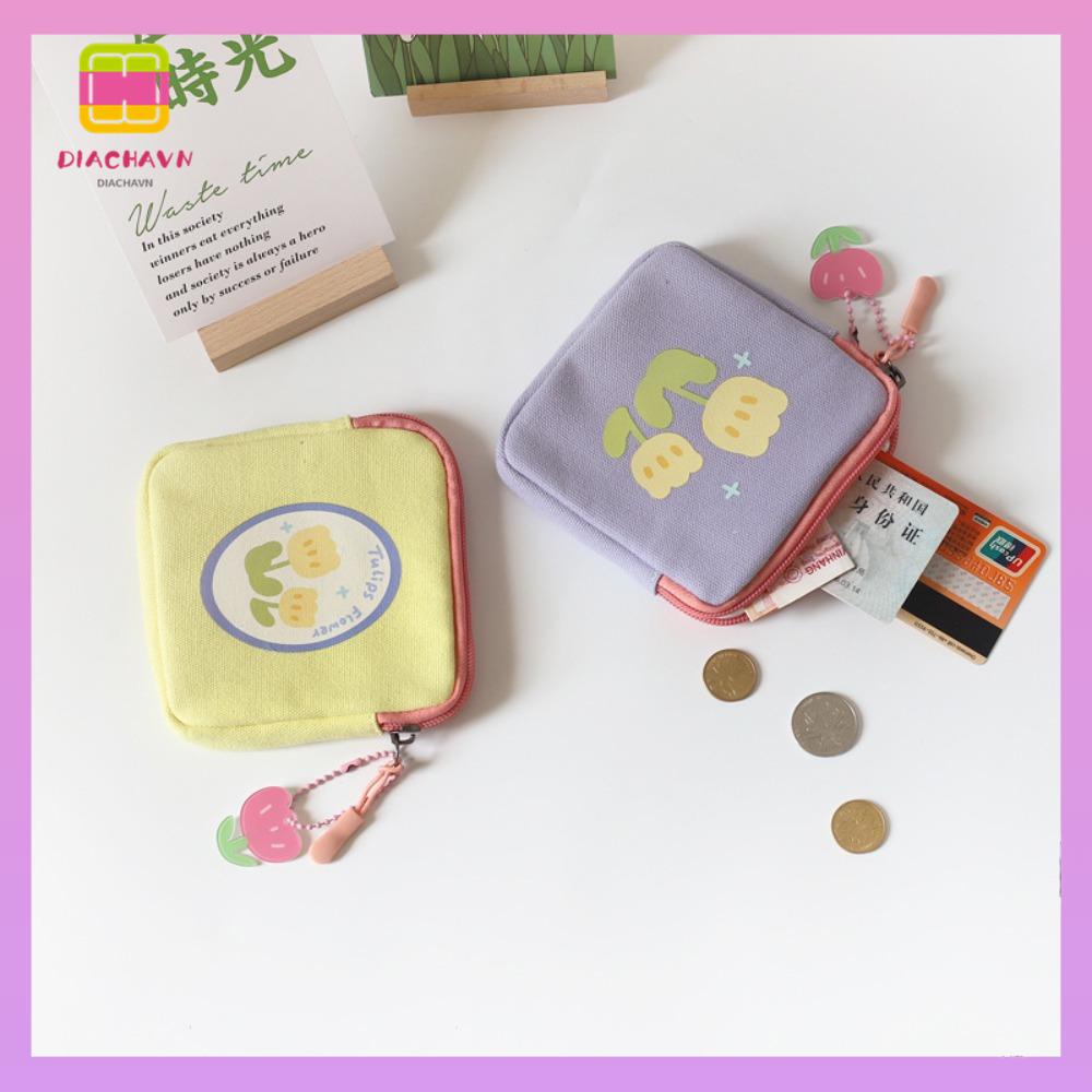 DIACHAVN Ví Cầm Tay Dáng Vuông Họa Tiết Hoa Xinh Xắn Cho Học Sinh
