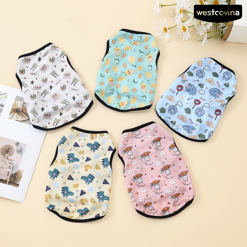 [COD]♞Áo Sát Nách Cổ Tròn Dáng Rộng Mềm Mại In Họa Tiết Cừu Hoạt Hình Thời Trang Mùa Hè Cho Thú Cưng