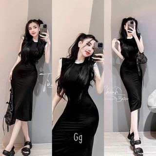 đầm ba lỗ viền trắng cổ tay dáng dài tôn dáng thoitrangteen00