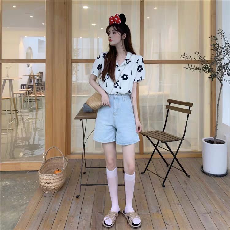 Áo Sơ Mi Nữ Ngắn Tay Dáng Rộng In Hoa Phong Cách Hong Kong Cổ Điển Mới