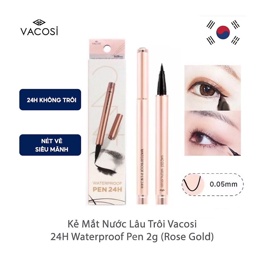 Kẻ mắt nước lâu trôi chống nước Vacosi Natural Studio 24h Waterproof Pen