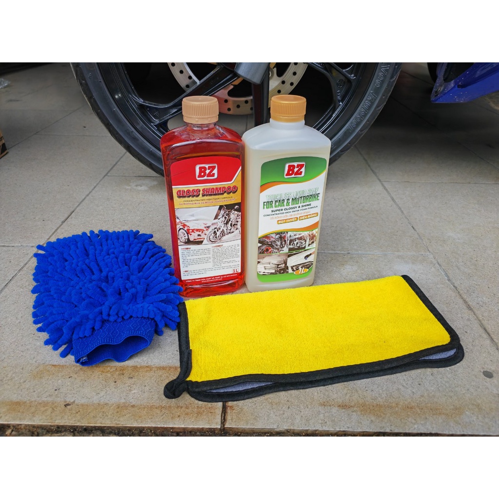 Combo Nước Rửa Xe Có Chạm,Rửa Xe Không Chạm BZ Kèm Bao Tay Và Khăn