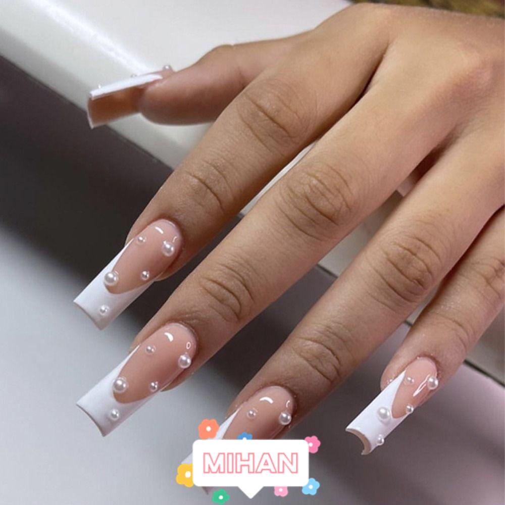 MIHAN1 Bộ 24 Móng Tay Giả Dạng Nhấn MIHAN1 Vòng Hoa Giả Trang Trí Phong Cách Pháp