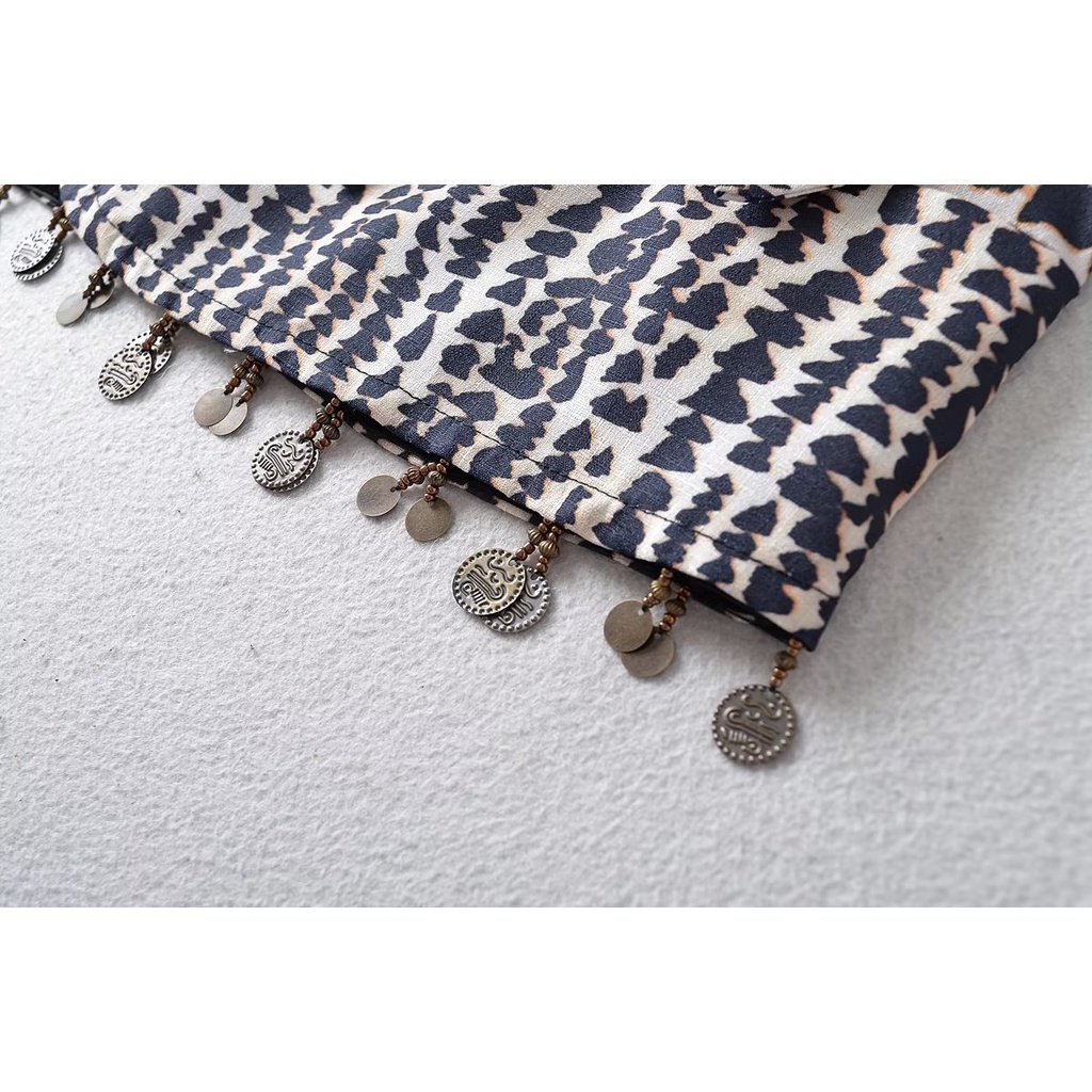 Uibey Chân Váy Dài Lưng Cao In Họa Tiết Đính Hạt Xinh Xắn 3063