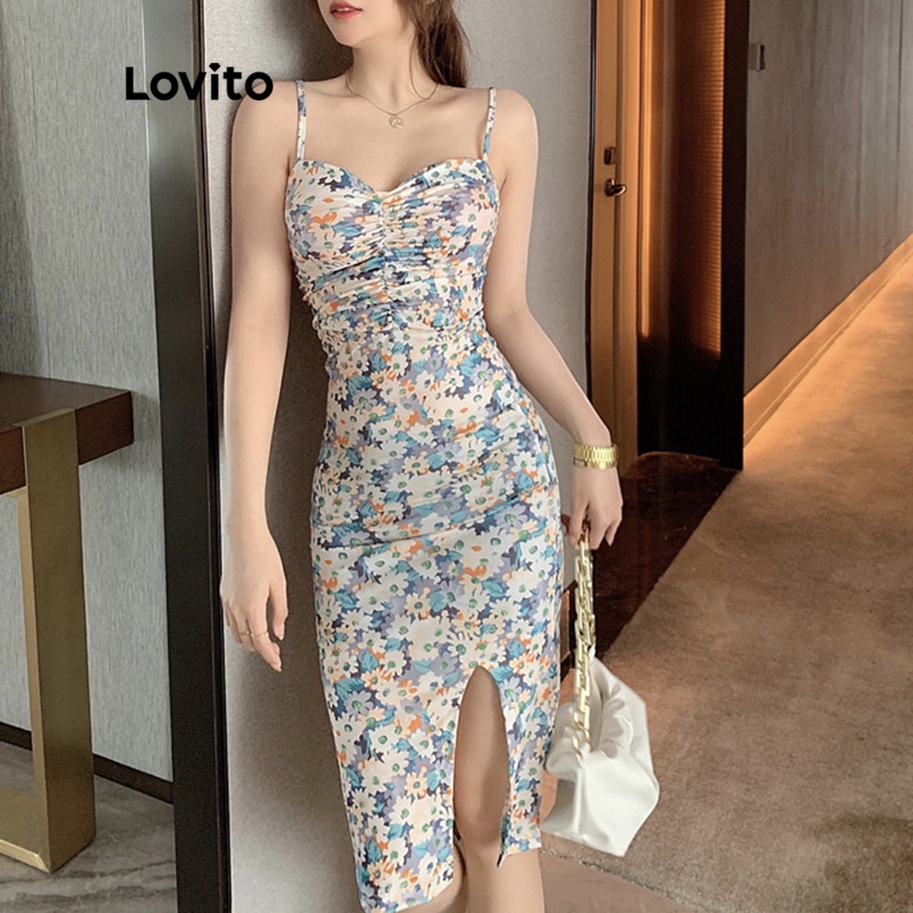 Lovito Đầm midi bút chì không tay họa tiết hoa boho cho nữ LNE09086 (Nhiều Màu)