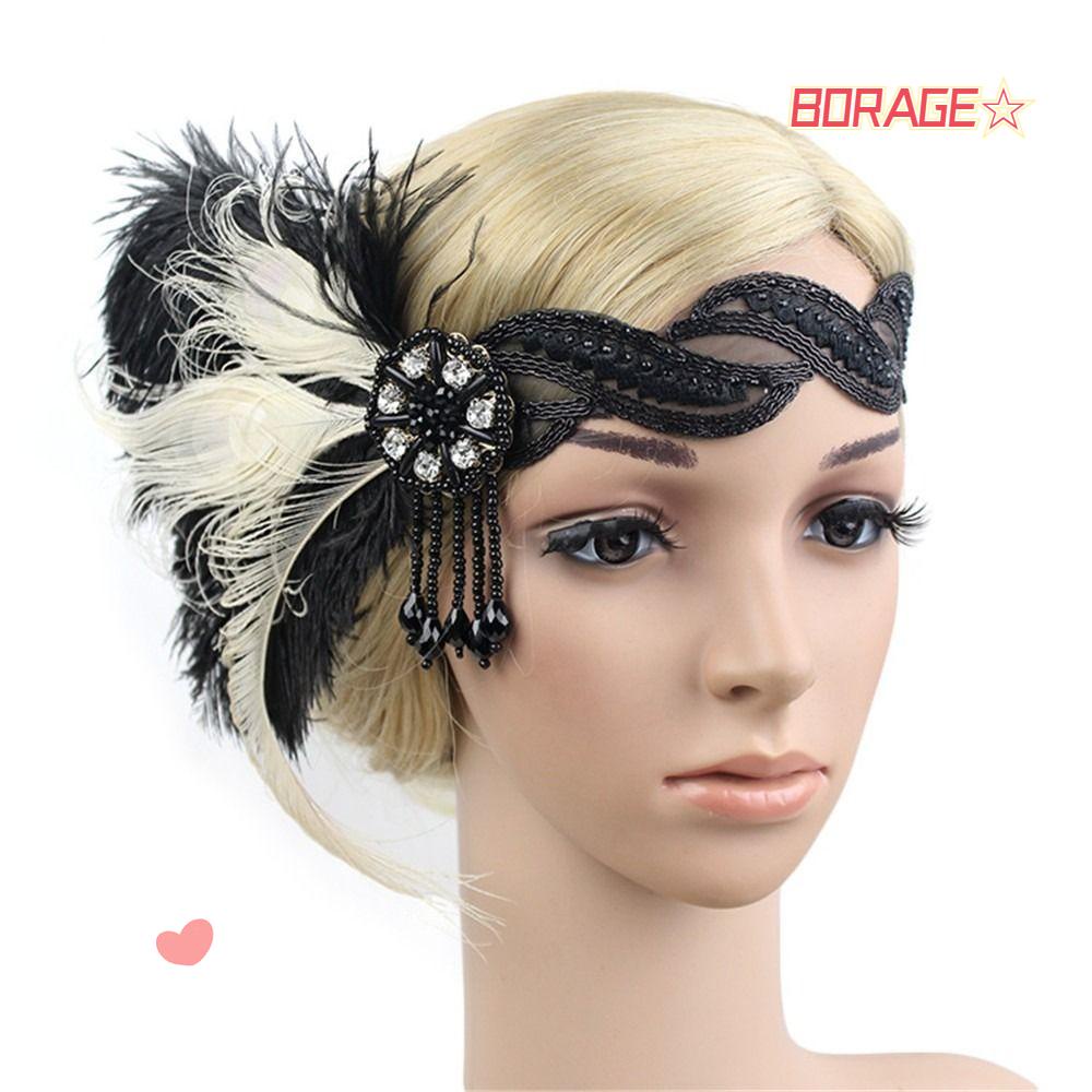 BORAG Kẹp Tóc Đính Lông Vũ Thời Trang 1920s