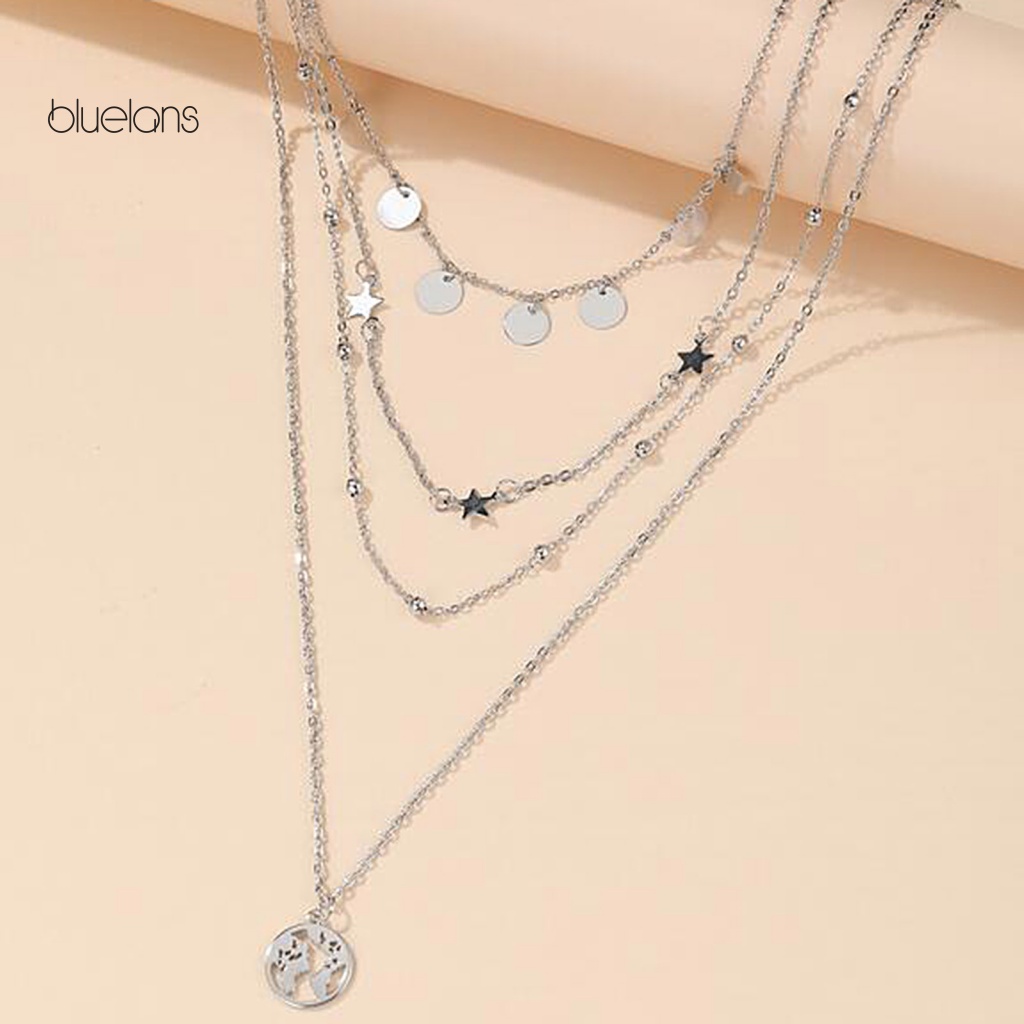 Vòng cổ Nhiều Lớp Mặt Tròn Hình Bản Đồ Có Thể Điều Chỉnh Cho Nữ