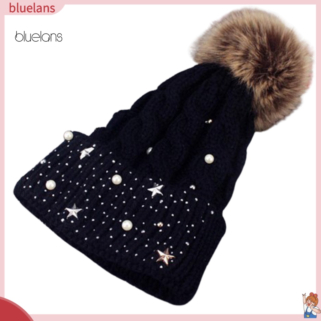 Mũ Beanie Dệt Kim Đính Ngọc Trai Nhân Tạo Co Giãn Tốt Thời Trang Cho Nữ