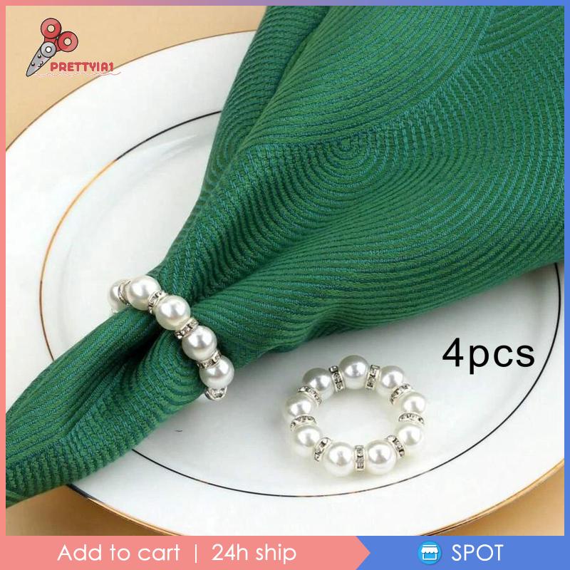 [Prettyia1] 4 Vòng Giữ Khăn Ăn Bằng Vải Đính Đá Rhinestone