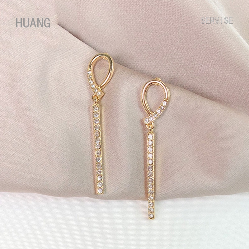 Bông Tai Mạ Bạc Họa Tiết Hình Học Đính Kim Cương Toàn Diện