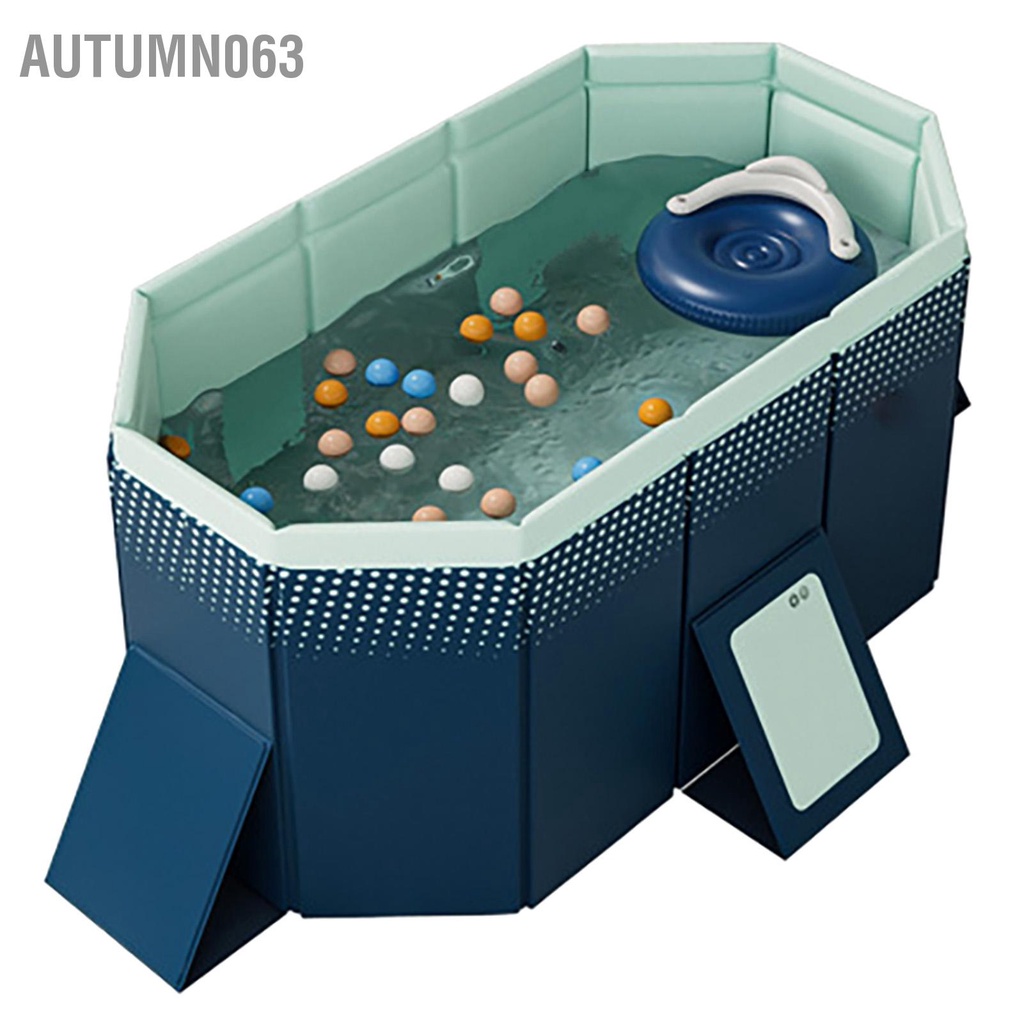 Autumn063 Bể bơi PVC dày hình chữ nhật có thể gập lại 1 6m dùng cho gia đình Màu xanh lam