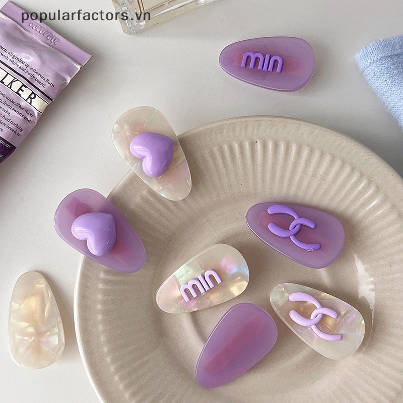 Kẹp Tóc Màu Tím In Họa Tiết Chữ / Trái Tim / Gấu Hoạt Hình Độc Đáo Thời Trang Cho Nữ