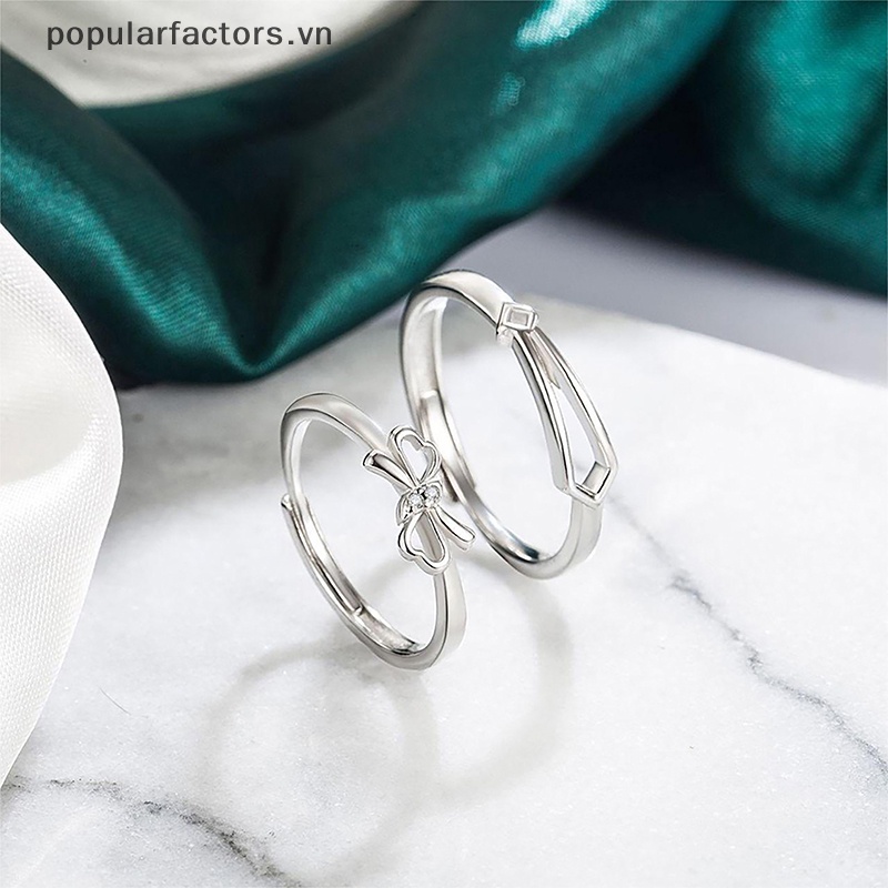 Nhẫn Cặp Đính Đá Zircon Hình Nơ Sáng Tạo Có Thể Điều Chỉnh Kích Cỡ Thời Trang Cho Nam Nữ