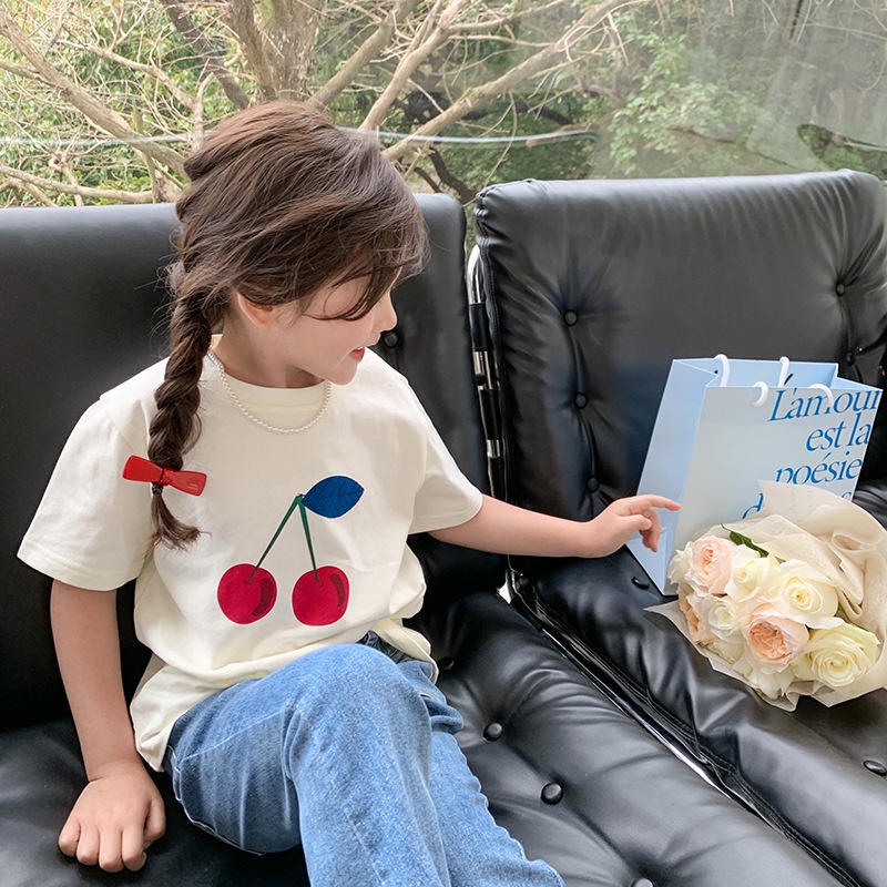Áo Thun Hàn Quốc Dáng Rộng Ngắn Tay In Hình cherry Thời Trang Mùa Hè Dành Cho Bé Gái 20