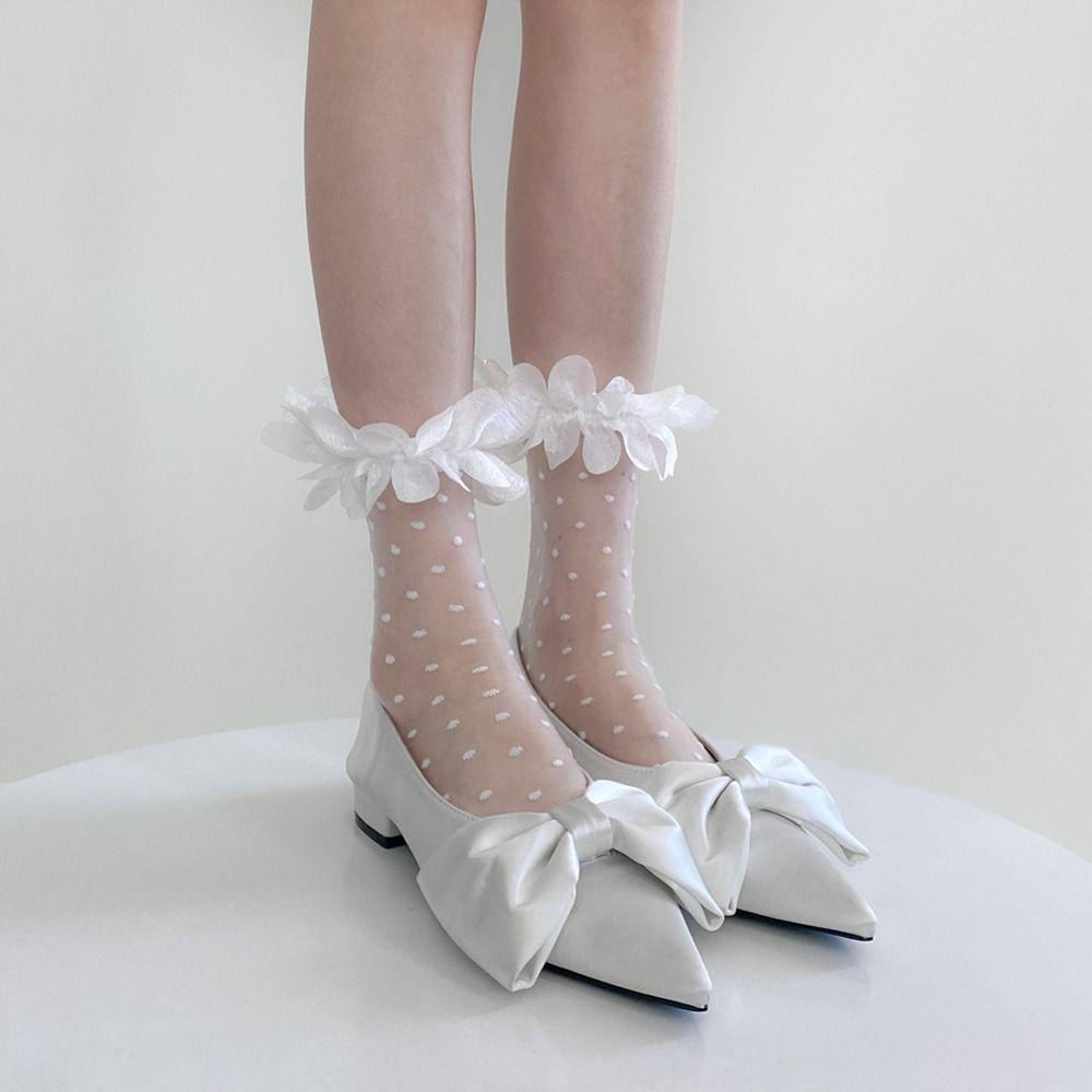 MIQUEL Vớ Lụa Nylon Phối Bèo Nhún Phong Cách Harajuku Y2K Lolita