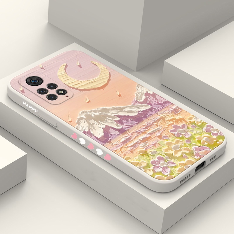 Dầu hoa mặt trăng trường hợp điện thoại Xiaomi Redmi Note 12 Pro Plus 11 11S 10 Pro Poco F5 X3 X4 X5 Pro Chất lỏng Silicone Side Die Cover