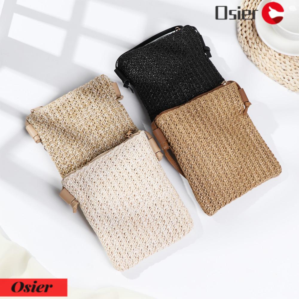 OSIER1 Túi Đựng Điện Thoại Đeo Chéo Vai Đan Rơm Màu Trơn Phong Cách Cổ Điển Cho Nữ