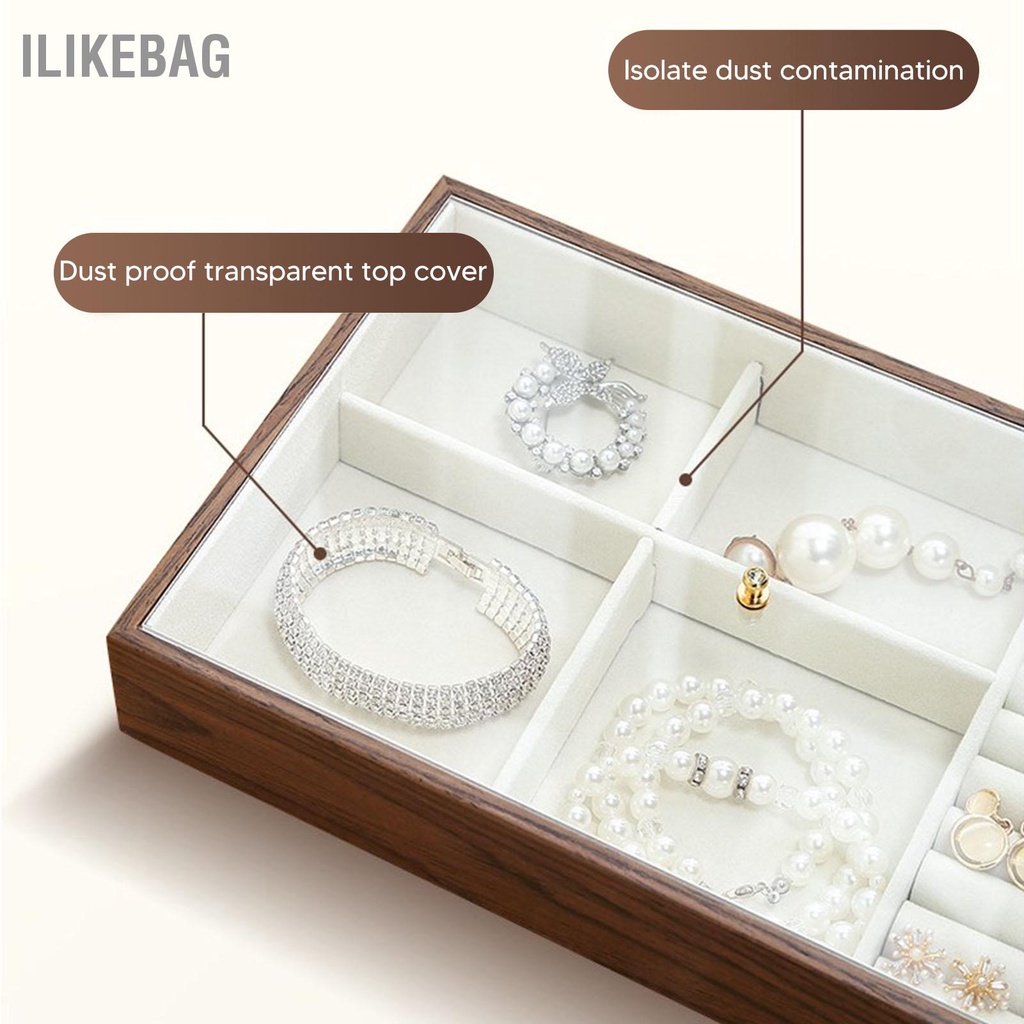 Ilikebag Hộp Đựng Trang Sức Có Nắp Trong Suốt Bông Tai Vòng Cổ Khay Chứa Quả Óc Chó Lớn Sapce Đa Năng Cho Nữ Bé Gái