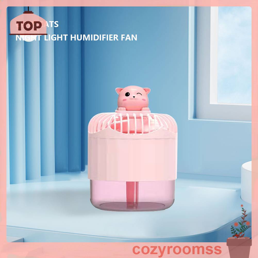 Quạt Làm Mát Không Khí USB Hình Mèo Dễ Thương Có Đèn Ngủ