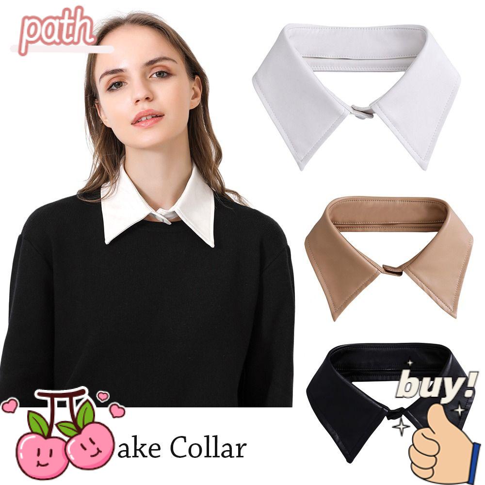 PATH Cổ Áo Sơ Mi Giả Da PU Tháo Rời Được Thời Trang