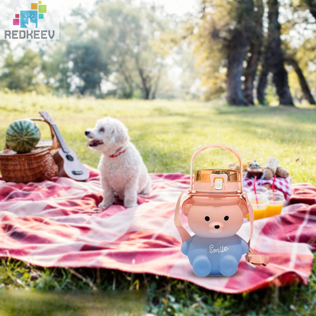 Cốc Uống Nước 1100ml Có Nắp Đậy Và Ống Hút Hình Gấu Dễ Thương