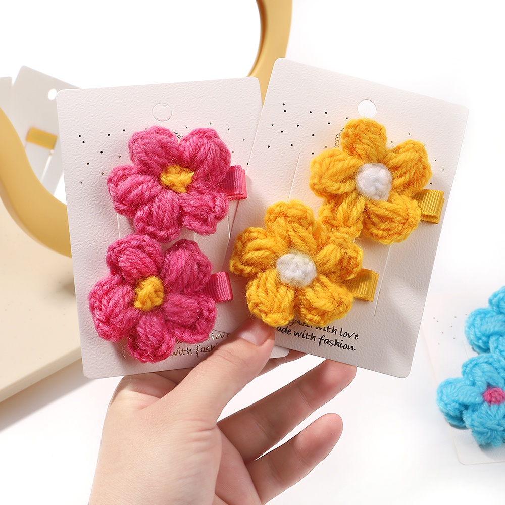 Set 2 kẹp tóc RAINBOW BOWS đan len hình bông hoa nhỏ xinh xắn cho bé gái