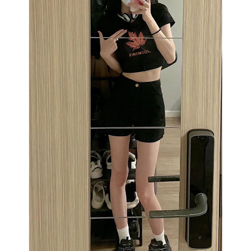 Áo Thun Đen Tay Ngắn Dáng Ôm Thời Trang Mùa Hè Cho Nữ