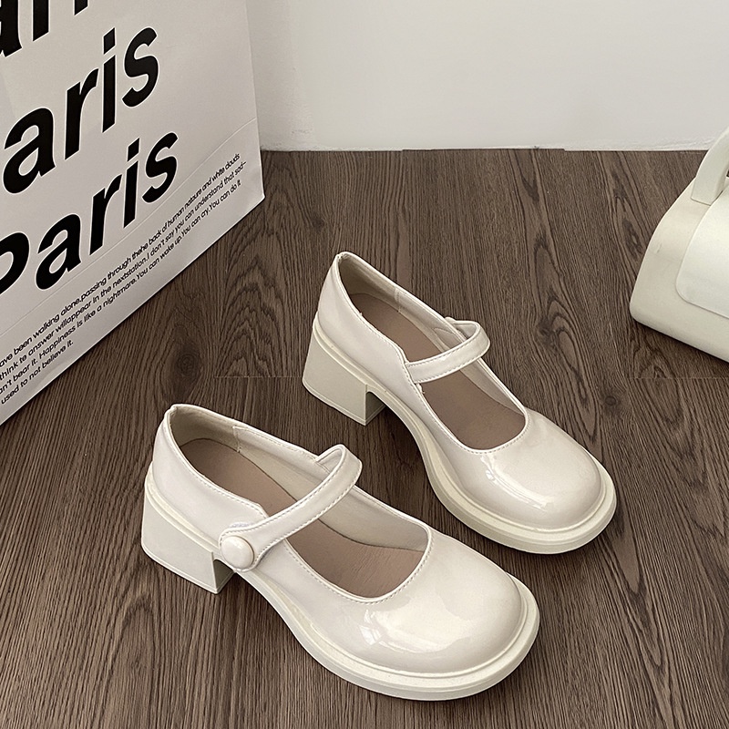 Giày Cao Gót Đế Dày Màu Đen Phong Cách Retro Pháp Cho Nữ