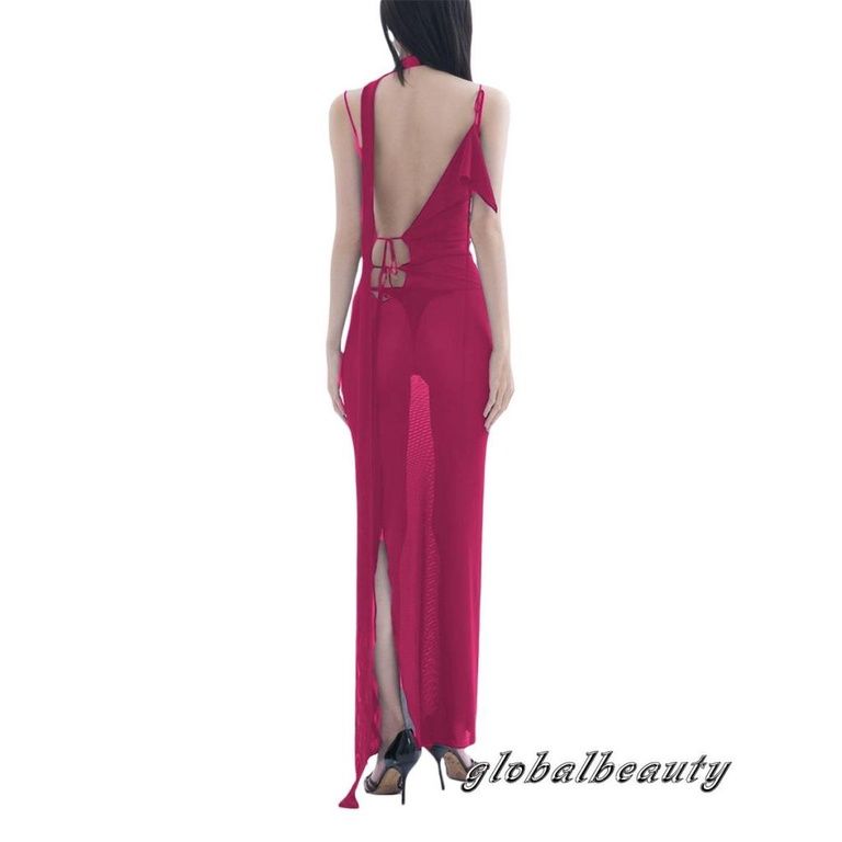 Đầm Hai Dây Dáng Ôm Dài Màu Trơn Nhìn Xuyên Thấu Gợi Cảm Cho Nữ