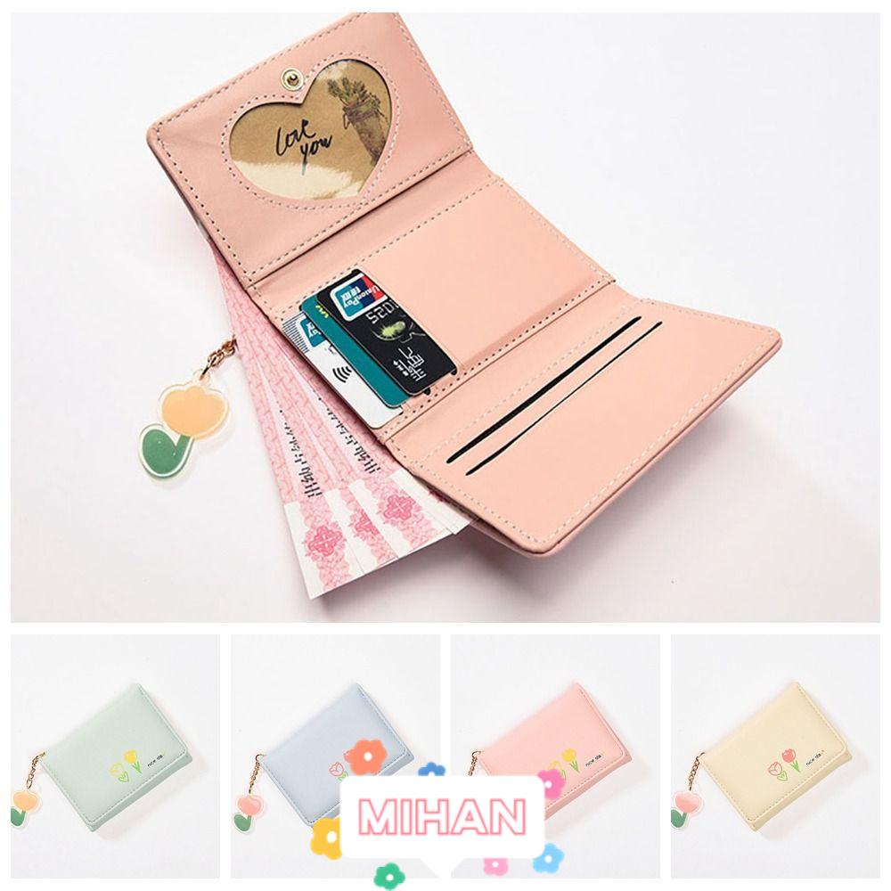 MIHAN1 Ví Gấp Đa Năng Màu Trơn Dễ Thương