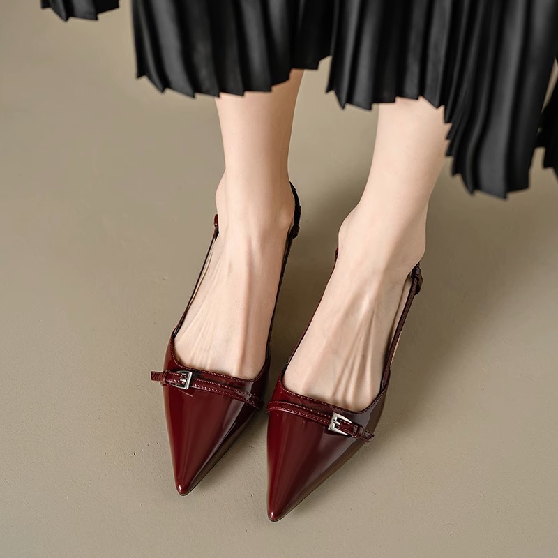 Duoya Tóc Thẳng ~ [Hàng Có Sẵn] Giày Cao Gót Da Mềm Mũi Nhọn Hở Ngón Phong Cách Sang Trọng Cho Nữ Miễn Phí Vận Chuyển