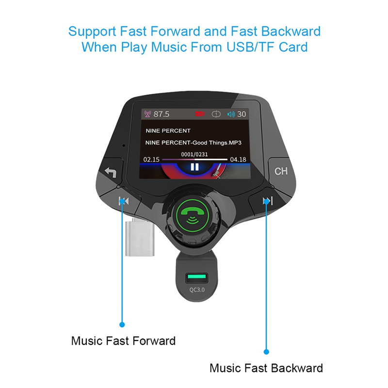 1 Thiết Bị Nhận Tín Hiệu Âm Thanh MP3 Bluetooth Màu Đen Cho Xe Hơi