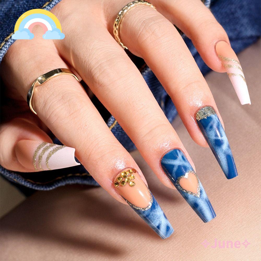 JUNE Bộ Móng Tay Giả Múa Ba Lê Kiểu Pháp Đầu Vuông Che Phủ Toàn Diện Có Thể Tháo Rời Cho Nữ
