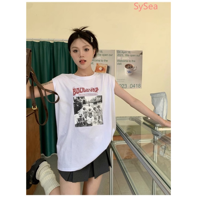 Áo Sát Nách In Chữ Phong Cách Retro Mỹ Cho Nữ