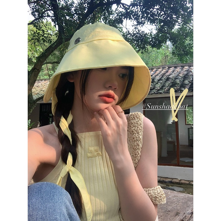 Mũ Bucket Chống Nắng Cột Dây Che Mặt Cỡ Nhỏ Thời Trang Xuân Hè Cho Nữ